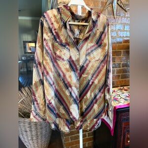 Jaded Gypsy Over Sized Multicolor Mineral Washed Button-Down Shirt.